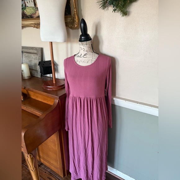 Old Navy Pink Mauve Ribbed Babydoll Maternity Dress with Bishop Sleeves NWT - Picture 1 of 8